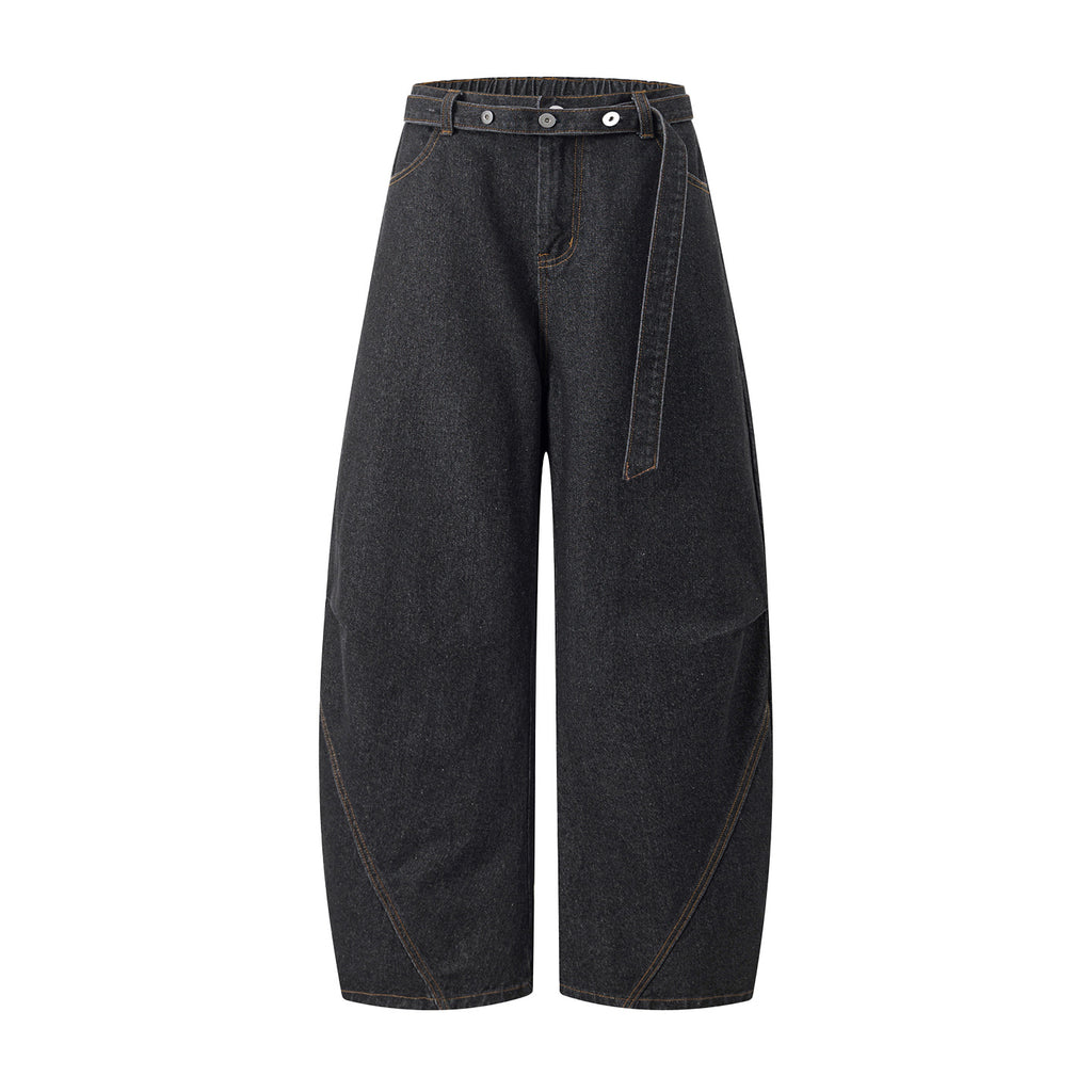 Raw Denim Retro Jeans for Men, Autumn Loose Straight Leg Pants with Belt Loop and Button Closure, Casual Long Trousers
