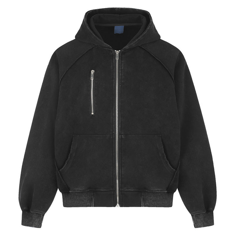 Loose black hoodie with multiple zippers jacket