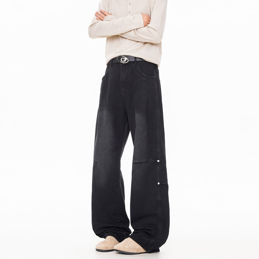 Streetwear Lightning Pattern Washed Denim Pants