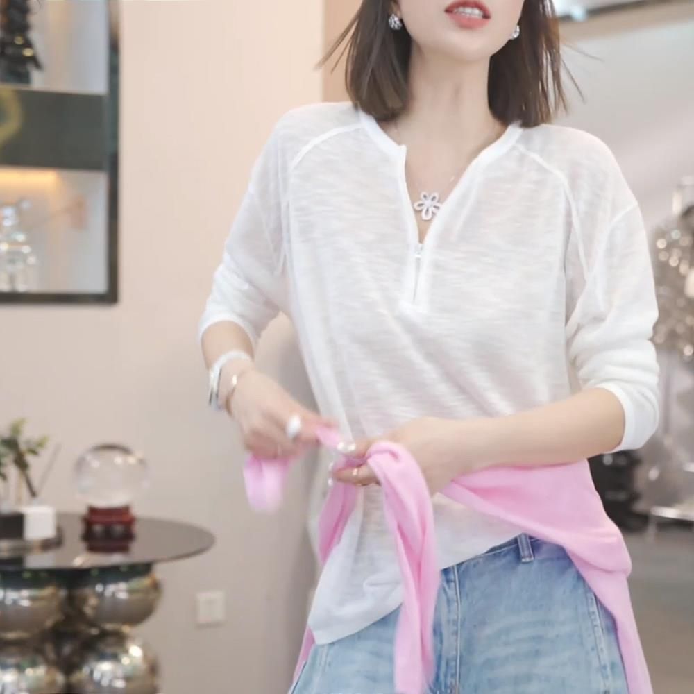 Lightweight Long Sleeve T-Shirt for Women, Breathable Ice Silk Sun Protection Top