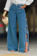 Hollowed-out Split Handmade 3D Flower Women's Jeans