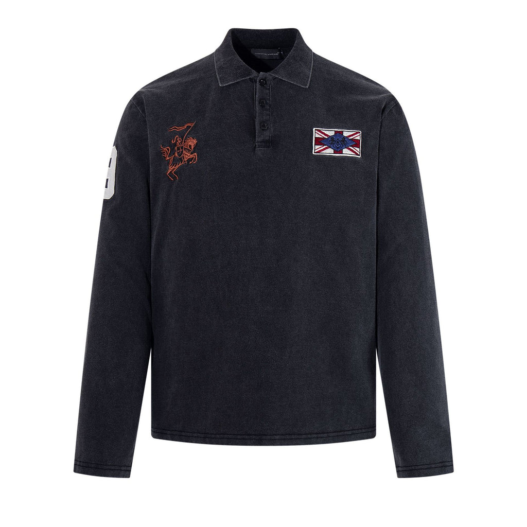 Washed medal embroidered long sleeved T-shirt