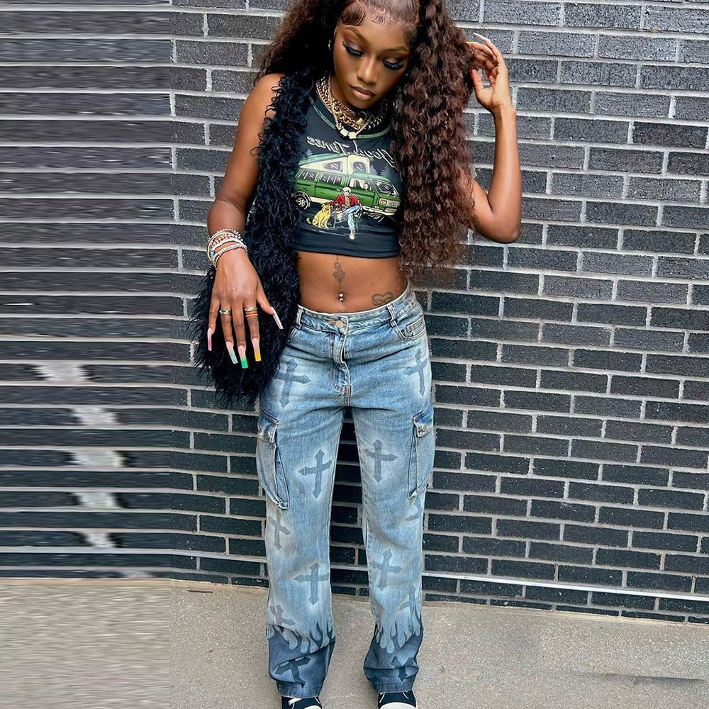 Women's  Jeans Street Fashion Hot Pants with Multiple Pockets