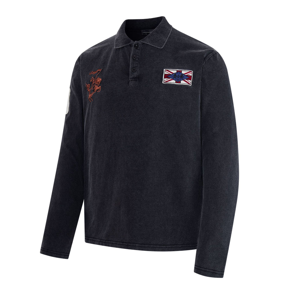 Washed medal embroidered long sleeved T-shirt