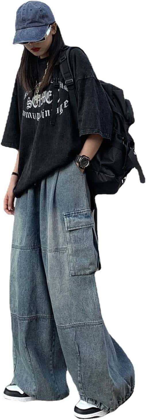 Trendy Denim Pants for Women Summer Loose Fit Distressed Wide Leg Slimming Long Pants