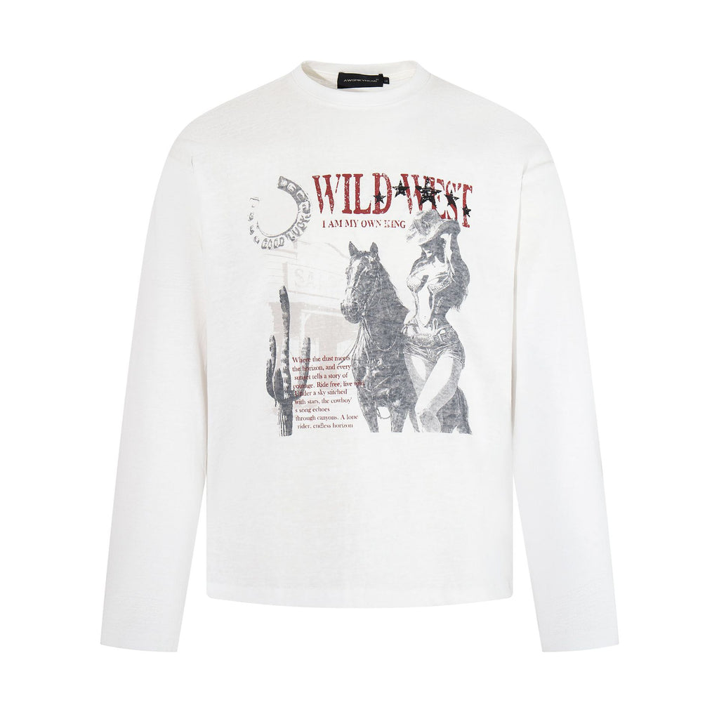 Western Cowboy Girl Printed Long Sleeve T-shirt