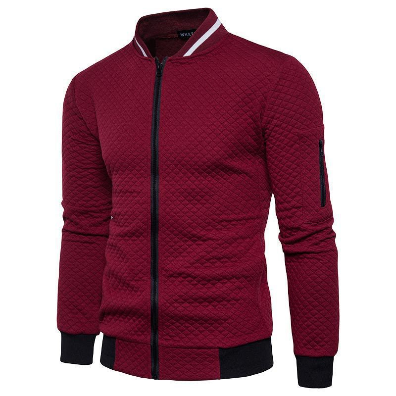 Men's Casual Solid Color Zipper Stand Collar Baseball Jacket