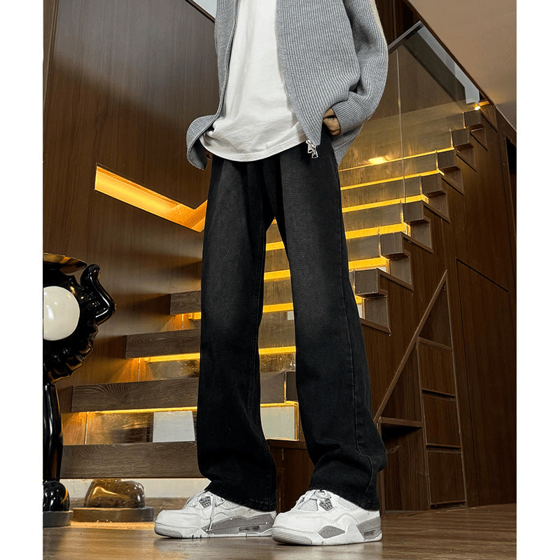 Retro Blue Slim Fit Straight Leg Jeans Men's High Street  Style Tapered Pants