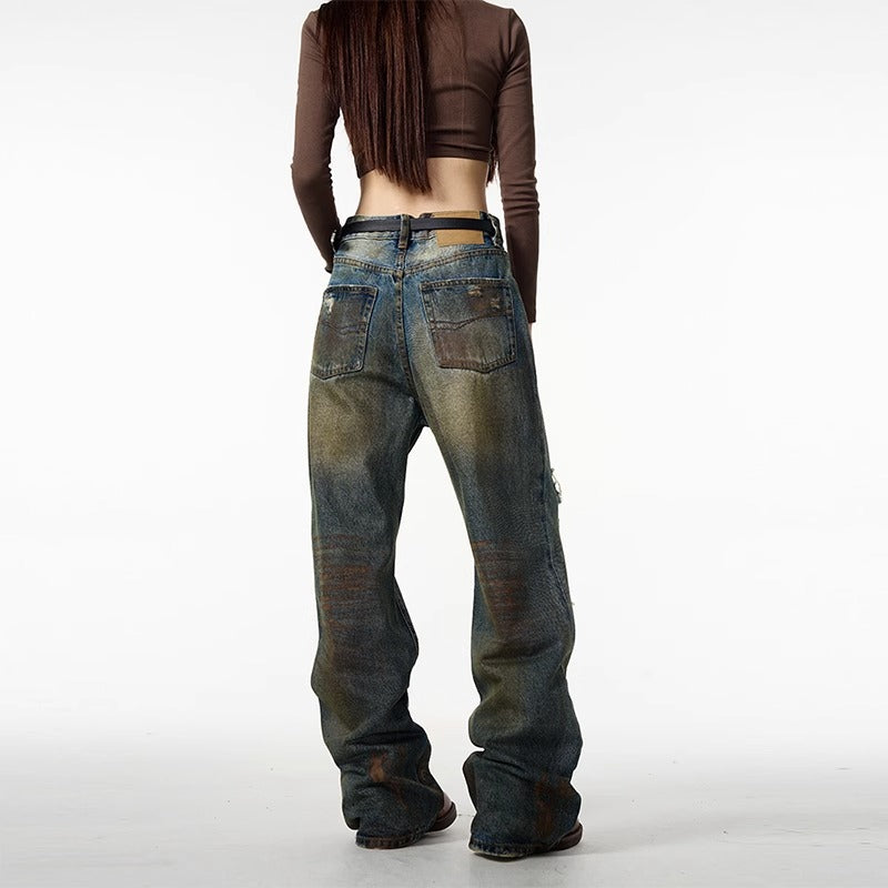 Street Retro Ripped Jeans Men Spring Autumn New Fashion Brand Cool Straight Loose Long Pants