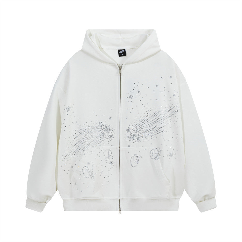 Starry Sky Hot Diamond Hooded Cardigan Sweatshirt