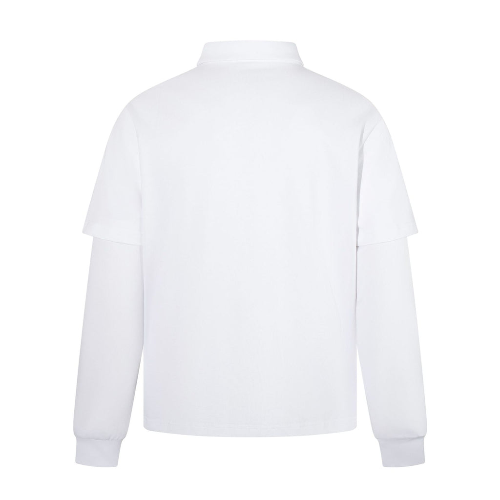 Fake two long sleeved polo shirts with printed collar tops