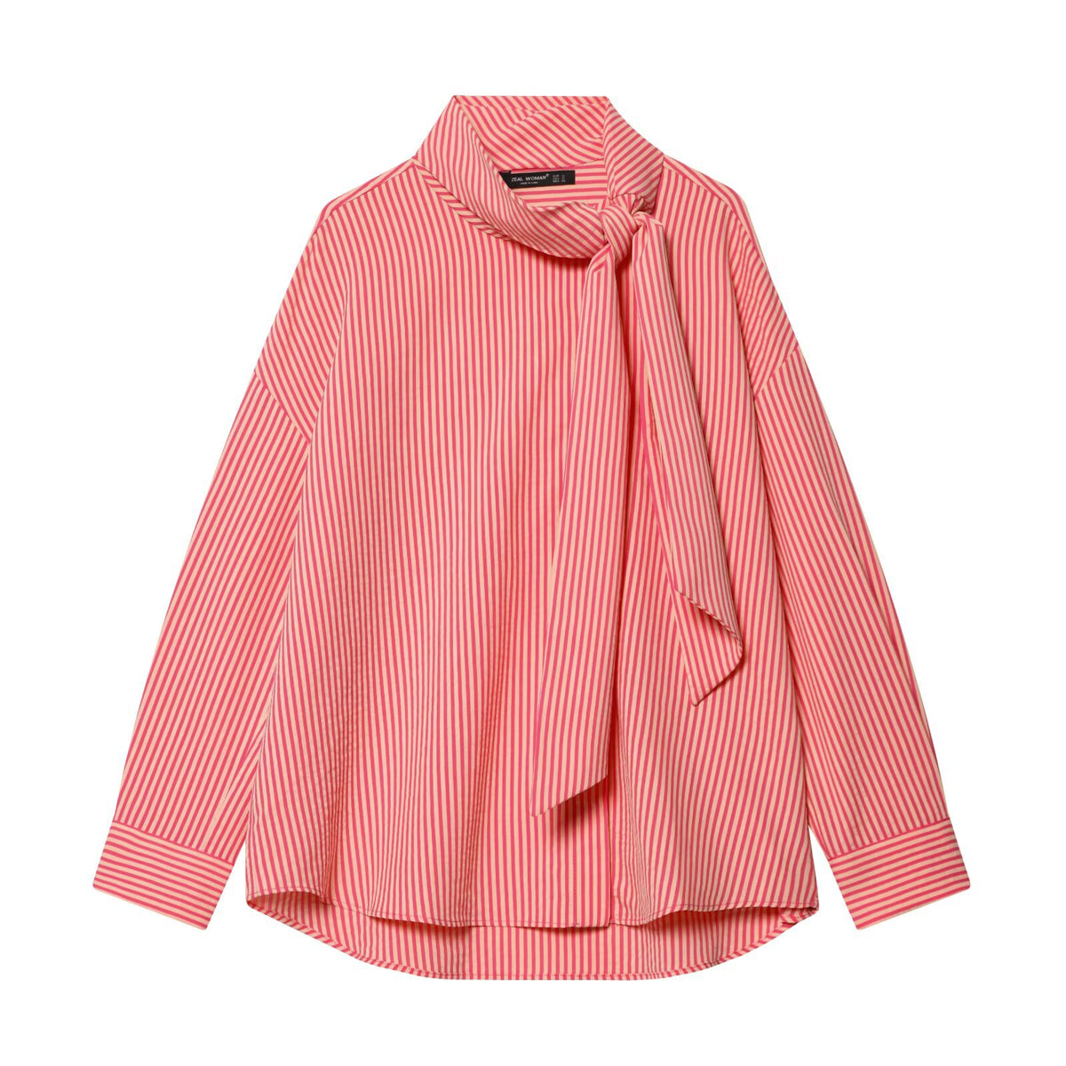 Elegant stand up collar bow striped shirt