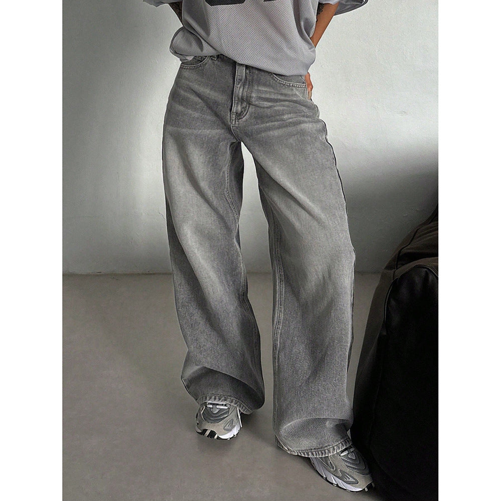 Vintage Denim Pants Women High Waist Straight Loose Wide Leg Casual Long Trousers Trendy
