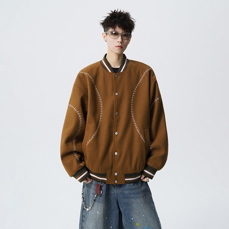 Towel Embroidered Letter Patchwork Baseball Jacket Loose Vintage Fashion Trendy Unisex Versatile Jacket