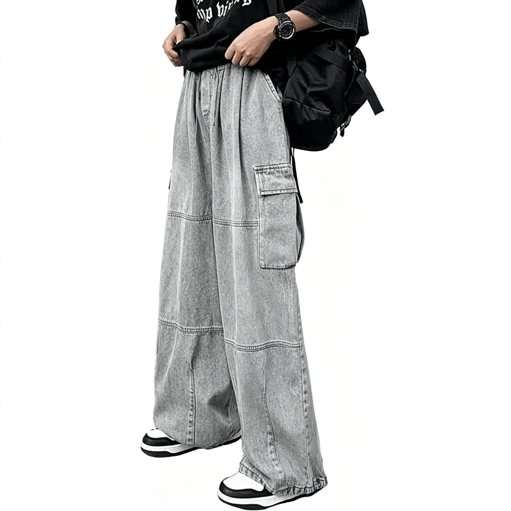 Casual Color-blocked Multi-pocket Loose Fit Men's Denim Pants Fashion Streetwear Style