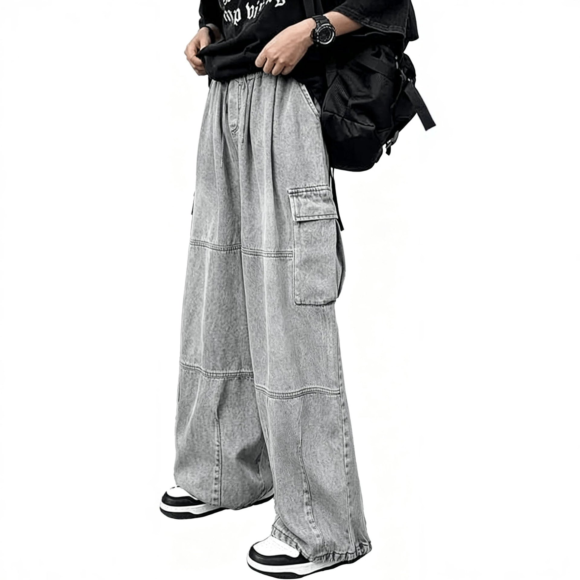 Casual Color-blocked Multi-pocket Loose Fit Men's Denim Pants Fashion Streetwear Style