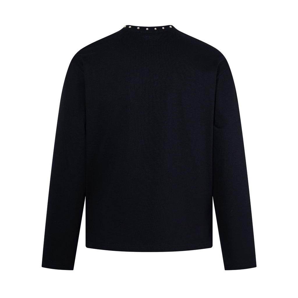 Light punk rivet half zipper long sleeved t-shirt