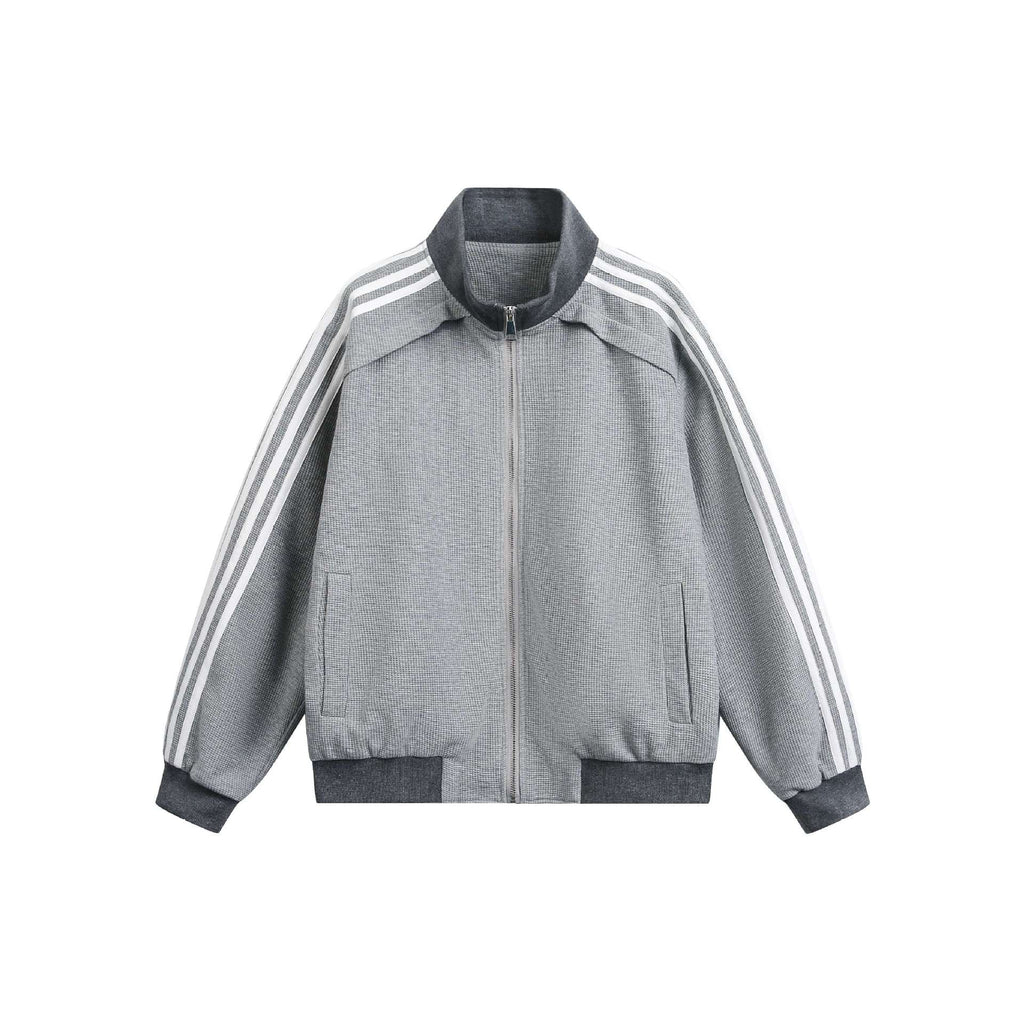 Sporty Stand-Up Collar Striped Color-Blocking Jacket for Men