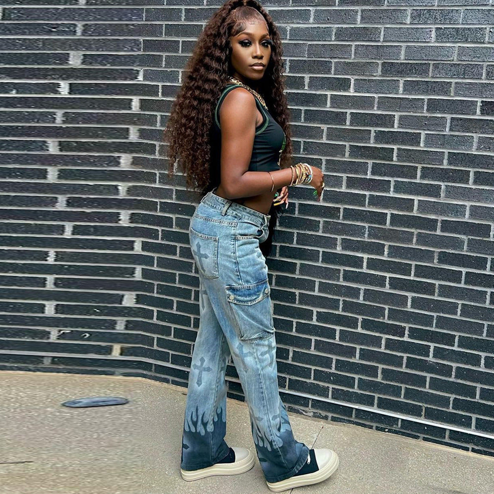 Women's  Jeans Street Fashion Hot Pants with Multiple Pockets
