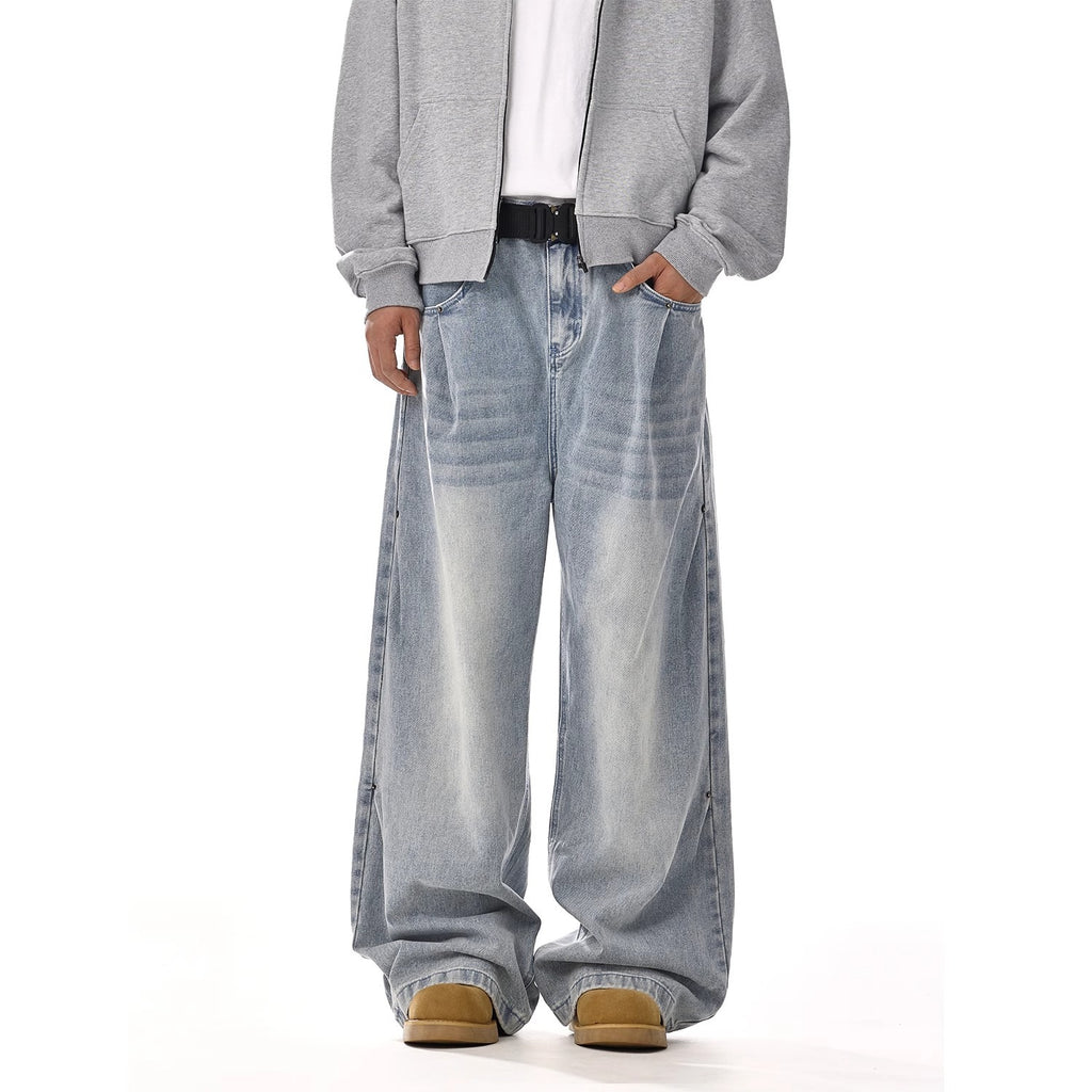 Retro Washed Clean Fit Denim Pants Men's Trendy High Street Straight Leg Versatile Loose Casual Wide Leg Long Pants