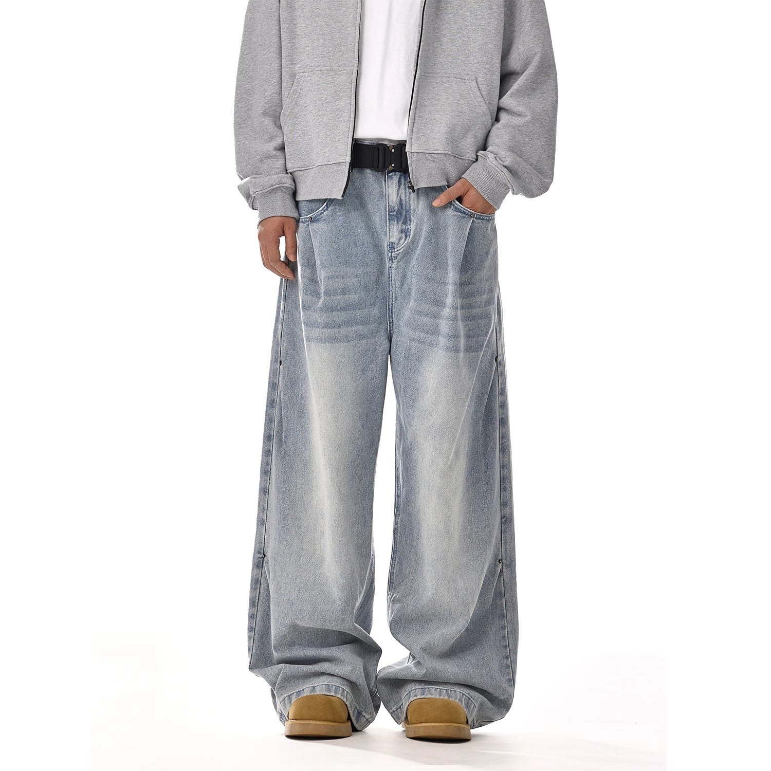 Retro Washed Clean Fit Denim Pants Men's Trendy High Street Straight Leg Versatile Loose Casual Wide Leg Long Pants