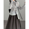 Soft long-sleeve T-shirt for women, autumn new style, slimming pleated TENCEL blend undershirt with scarf pairing