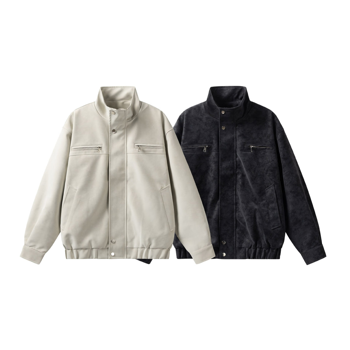 Loose Fit Stand Collar Workwear PU Leather Jacket