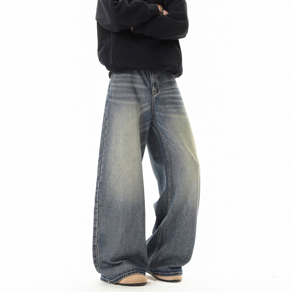 Texture Washed Knife-Edge Denim Pants Men