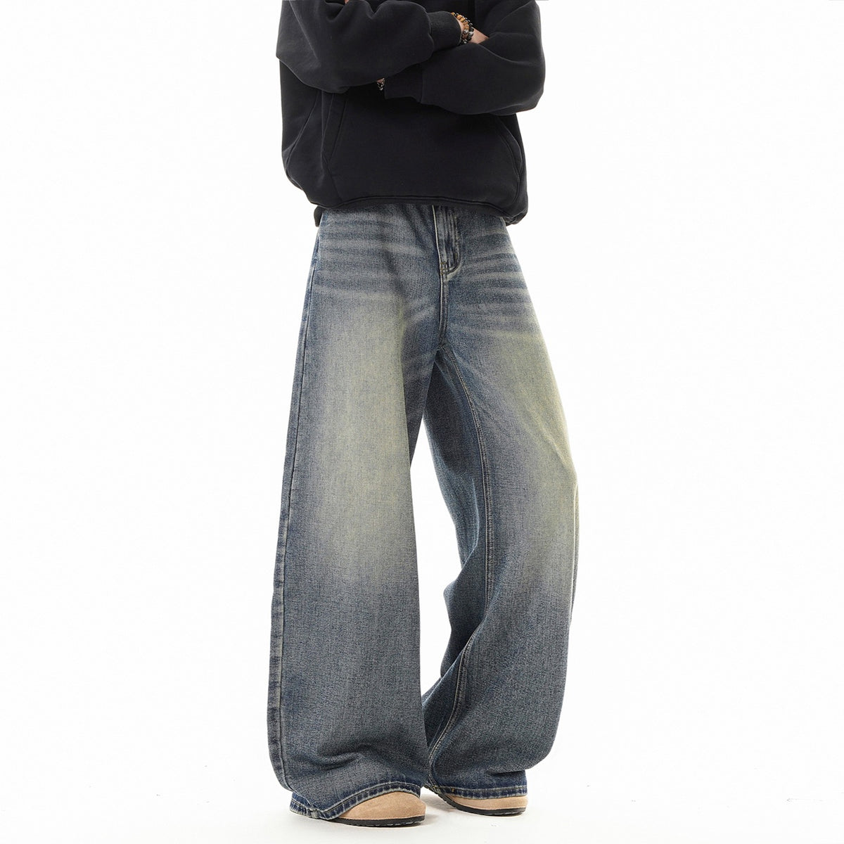Texture Washed Knife-Edge Denim Pants Men