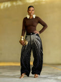 Scattered Star Rhinestone Curved Straight Leg Jeans