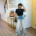 Faded Washed Gradient Catwhisker Denim Pants Fashion Vintage Style Bottoms