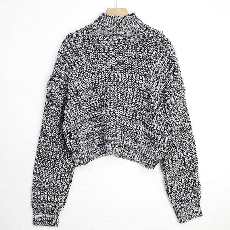 Half high neck short pullover sweater