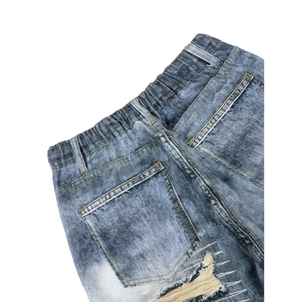 Ripped Denim Pants Straight Leg Jeans