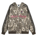 Leopard print three bar hooded sweatshirt with zipper cardigan