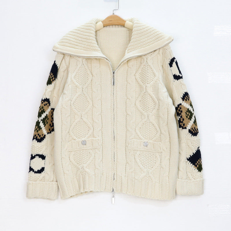 Zipper cardigan loose collar sweater
