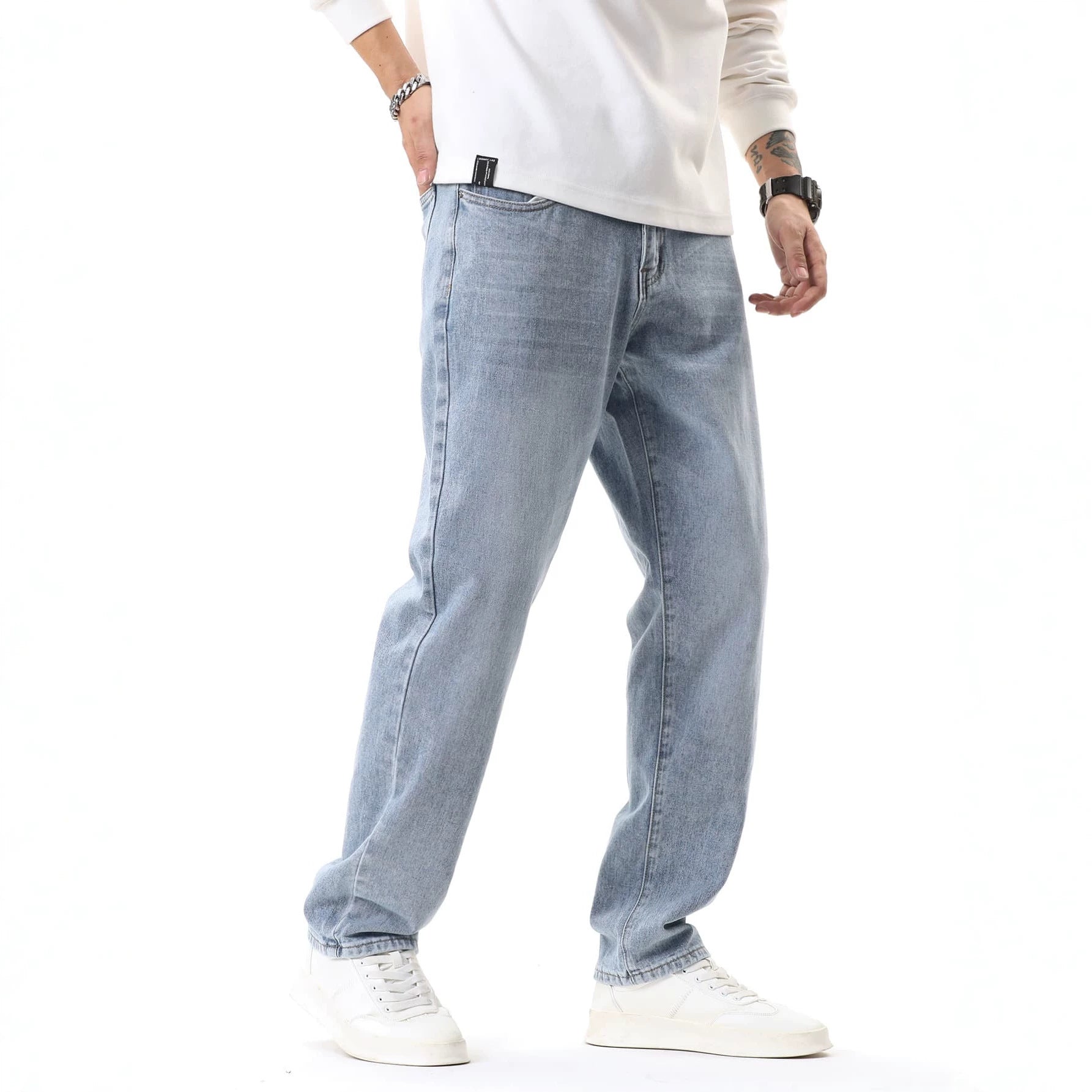 Retro Washed Blue Denim Pants Men's Summer Fashion Casual Trousers Design Sense Streetwear Style