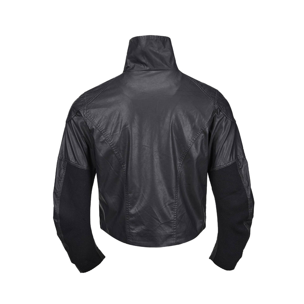 Deconstructed Stand Collar PU Leather Hunting Jacket