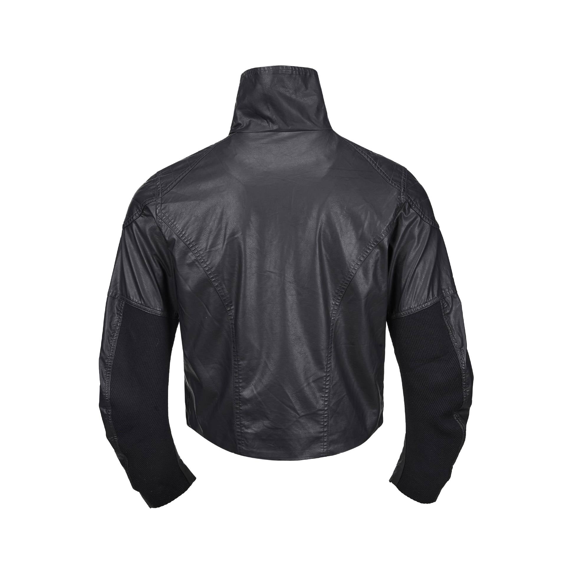 Deconstructed Stand Collar PU Leather Hunting Jacket