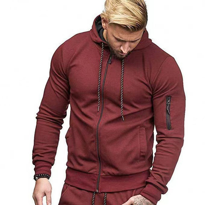 Men's Casual Zip-Up Hoodie with Sleeve Zipper Details, Trendy Athletic Sweatshirt Jacket