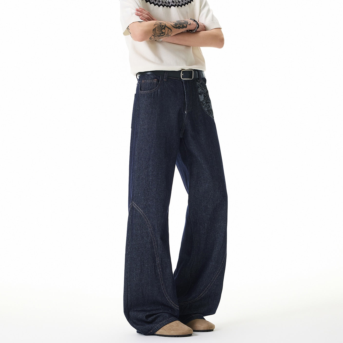 Gray Charcoal Black Wide-Leg Jeans Men