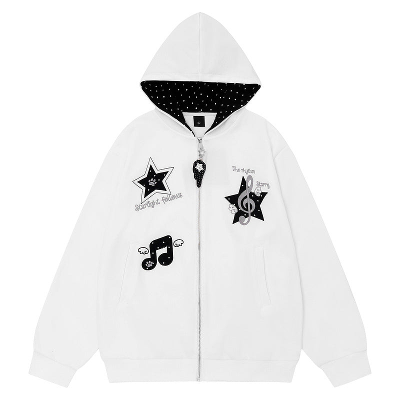 Star note hooded jacket women's polka dots