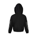 Script Print Cropped Long Sleeve Fur Trim Hood Zip-up Sweatshirt