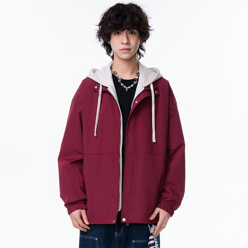 Casual Solid Color Long Sleeve Zipper Stand Collar Loose Fit Men's Windbreaker Jacket