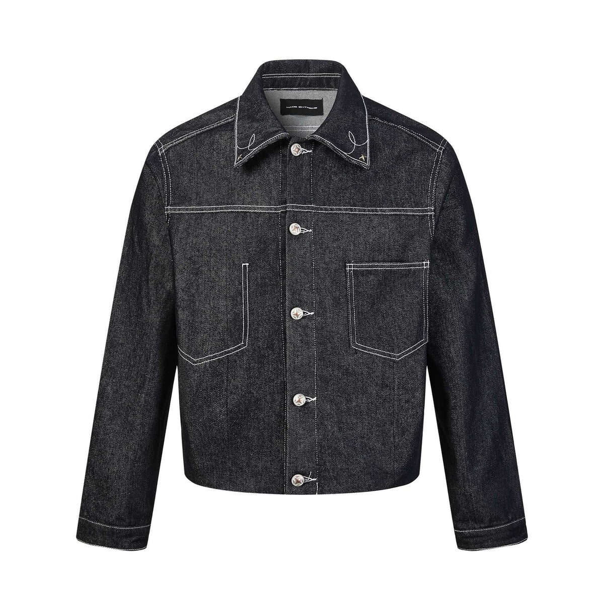 High-End Denim Jacket with Short Length and Visible Stitching Design
