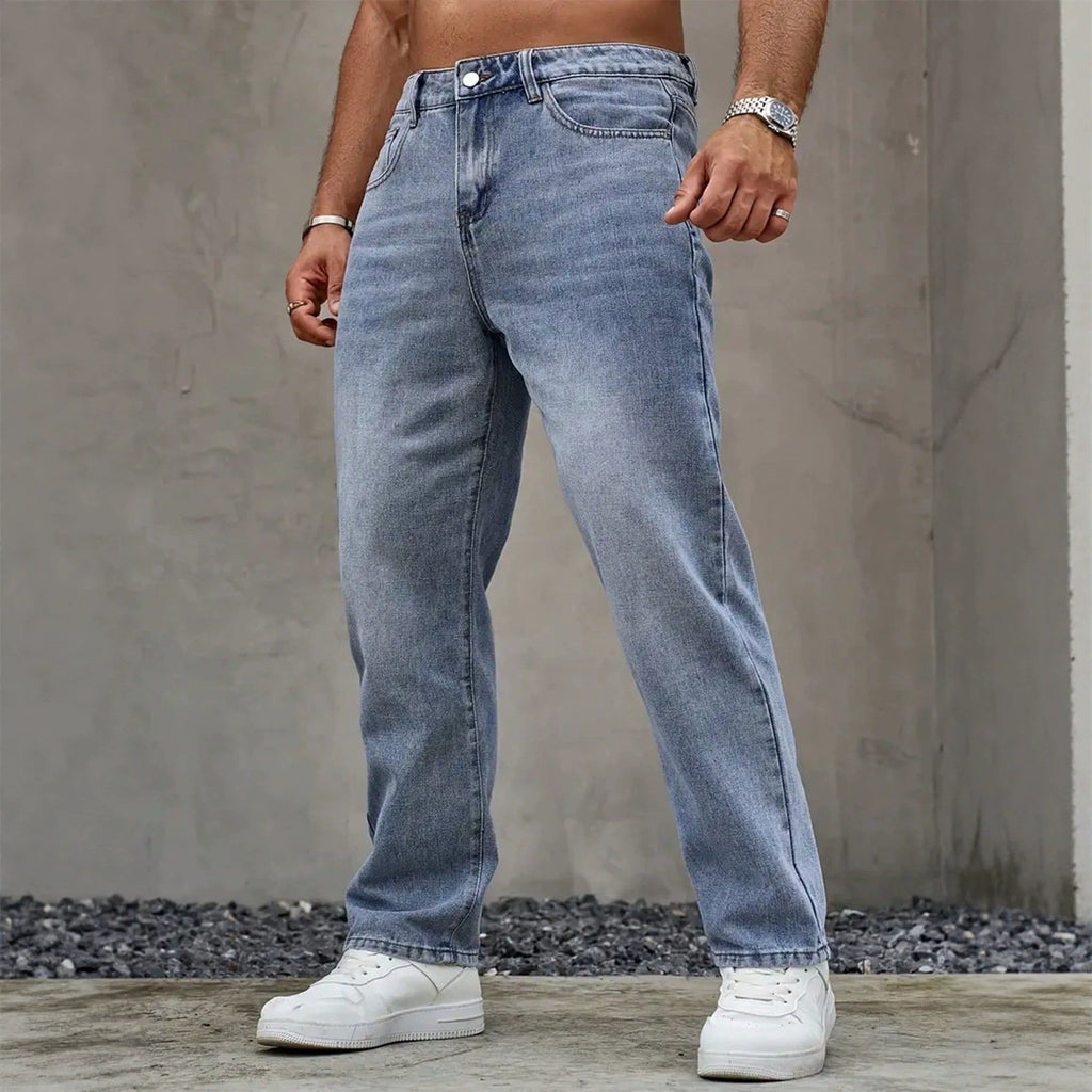 Washed Vintage Blue Denim Pants for Men, Casual Fashionable Street Style Jeans