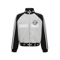 Splicing contrasting raglan sleeves stand up collar cardigan sweatshirt