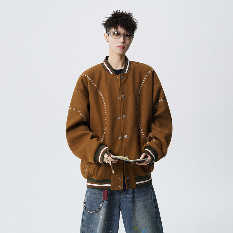 Towel Embroidered Letter Patchwork Baseball Jacket Loose Vintage Fashion Trendy Unisex Versatile Jacket
