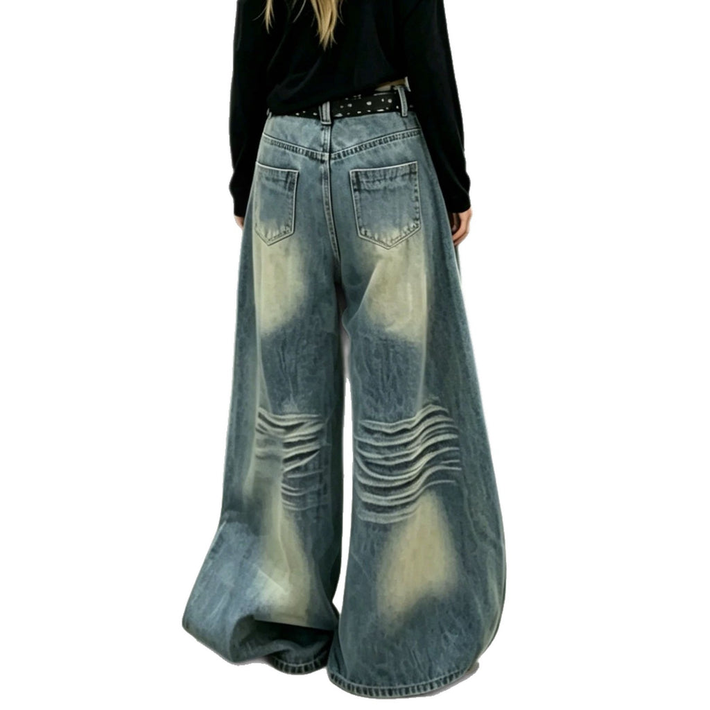 Low Waist Ripped Fringe Wide Leg Jeans for Men and Women, Summer Thin Style, Loose Floor-Length Pants
