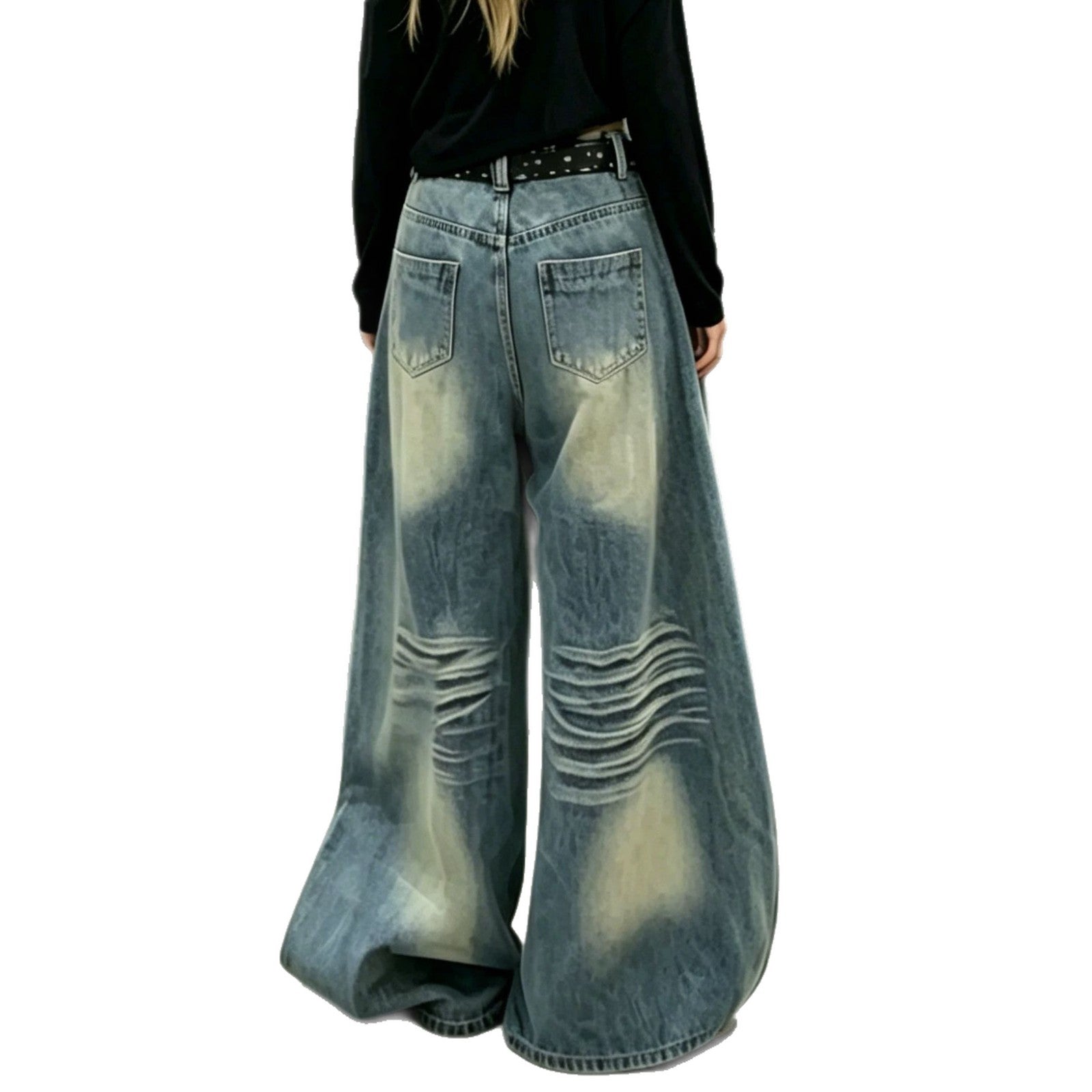 Low Waist Ripped Fringe Wide Leg Jeans for Men and Women, Summer Thin Style, Loose Floor-Length Pants