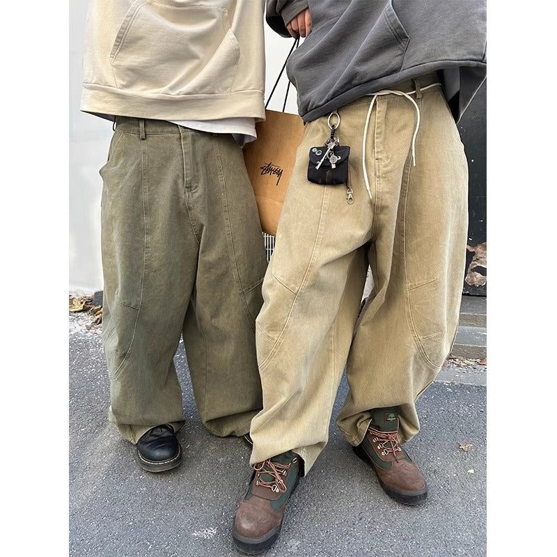 Retro High Street Loose Straight Leg Jeans Men Spring Autumn New Style Versatile Wide Leg Deconstructed Design Pants